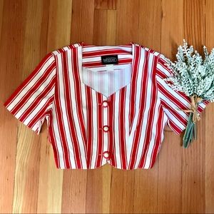Wrapper Tops - Vintage 50s candy red & white striped crop top Wrapper Tops - Vintage 50s candy red & white striped crop top